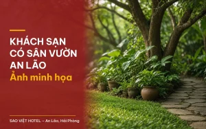 Ảnh minh họa khu vườn xanh với lối đi lát đá cho bài khách sạn có sân vườn An Lão – không phải ảnh sân vườn thực tế của khách sạn