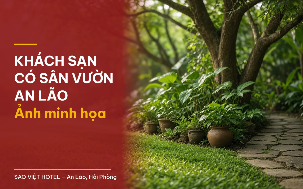 Ảnh minh họa khu vườn xanh với lối đi lát đá cho bài khách sạn có sân vườn An Lão – không phải ảnh sân vườn thực tế của khách sạn