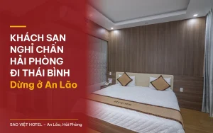 Khách sạn nghỉ chân Hải Phòng đi Thái Bình – phòng ốp gỗ giường đôi, vách kính phòng tắm tại Sao Việt Hotel An Lão với tiêu đề bài viết