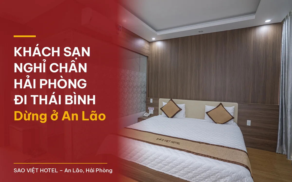 Khách sạn nghỉ chân Hải Phòng đi Thái Bình – phòng ốp gỗ giường đôi, vách kính phòng tắm tại Sao Việt Hotel An Lão với tiêu đề bài viết