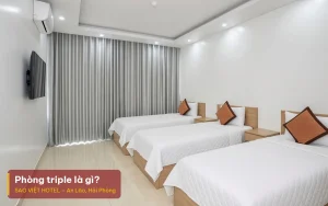 Phòng triple là gì – ảnh minh hoạ phòng khách sạn có 3 giường đơn, kèm tiêu đề bài viết
